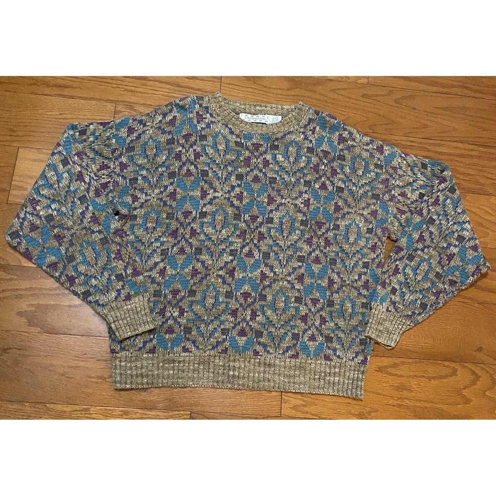 VTG Crossings Sweater Men's‎ Large L Multicolor Neutral Geometric Made in USA